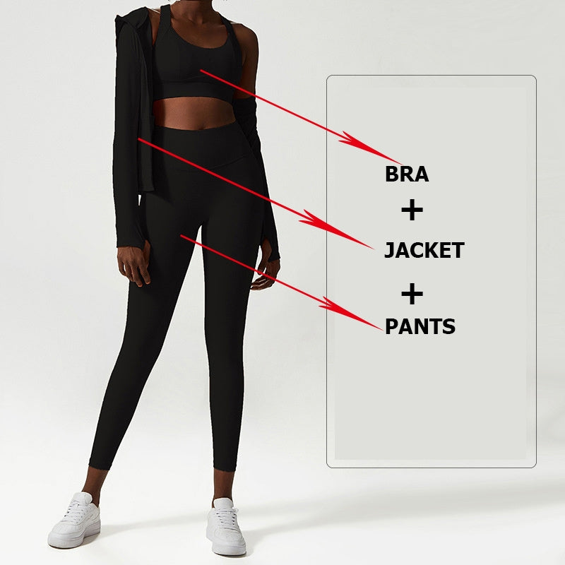 Ensemble Complet de Yoga et Fitness : Legging, Brassière et Veste