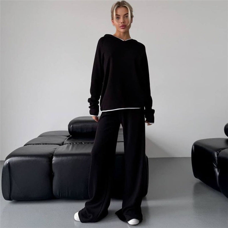 Hooded Sweater Casual Straight Trousers Suit
