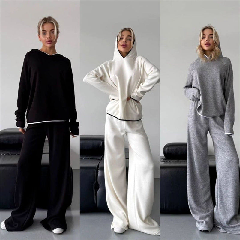 Hooded Sweater Casual Straight Trousers Suit