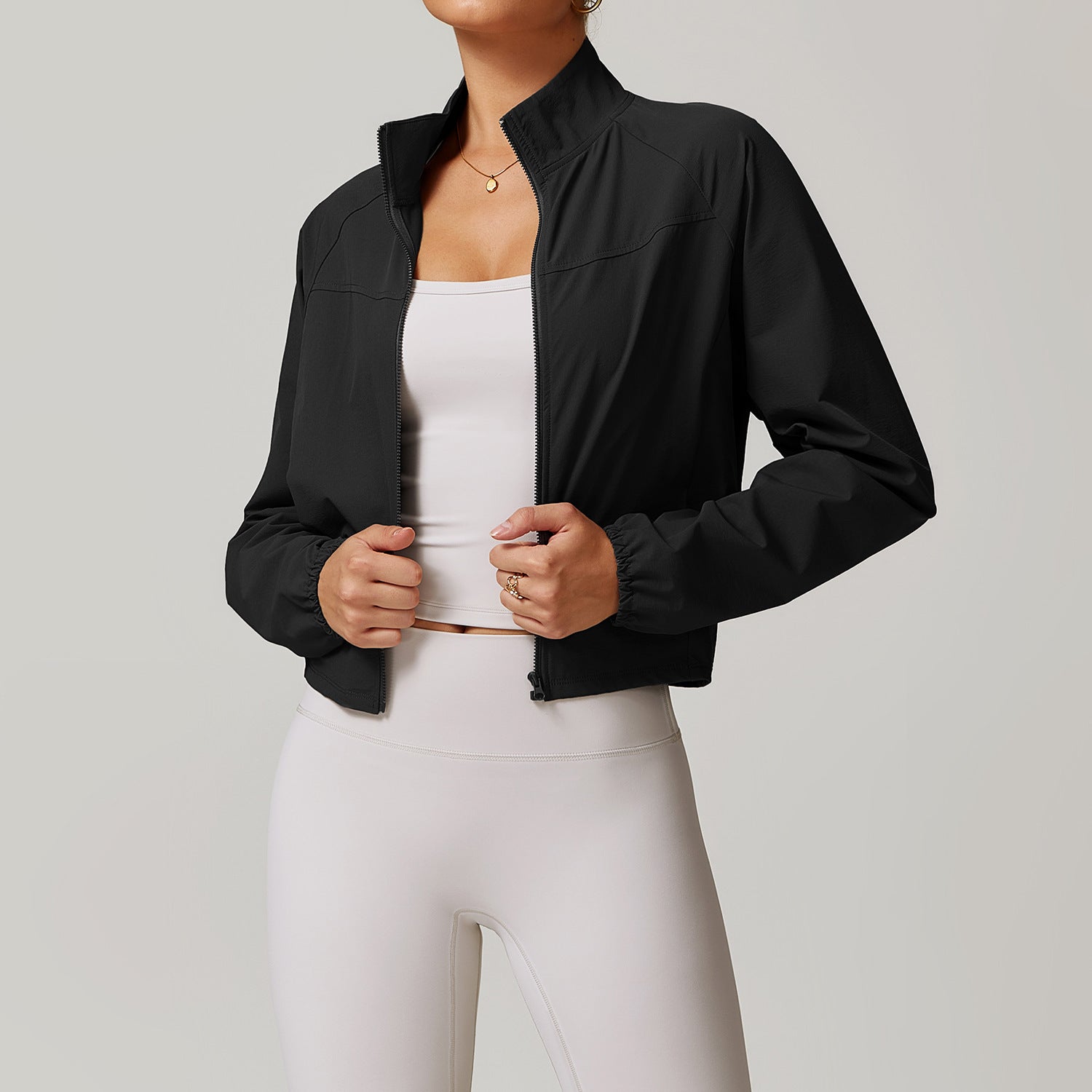 veste a zip sans capuche fitness noir